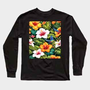 Tropical Paradise, Floral Pattern Graphic Design Long Sleeve T-Shirt